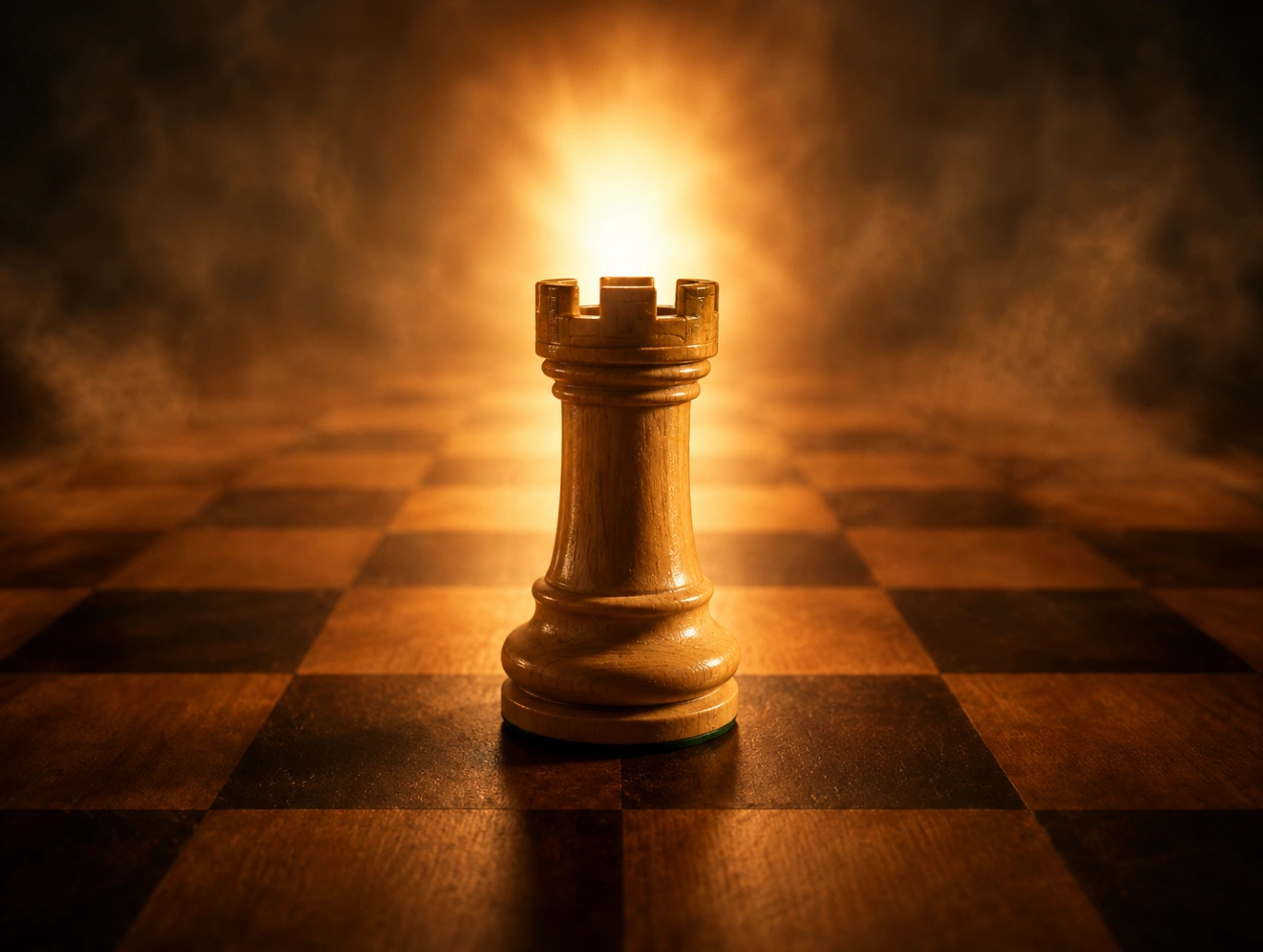 Rook controlling an open file as a symbol of pressure and planning in chess